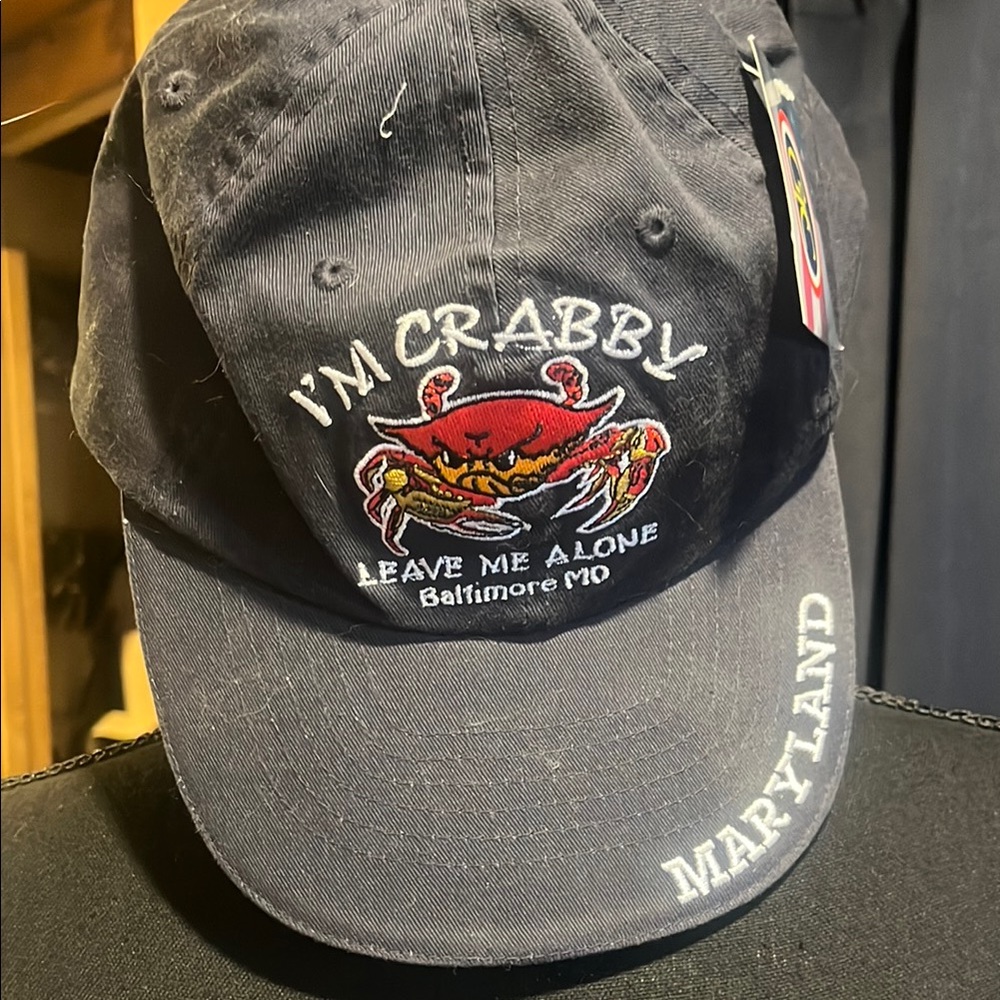 Black I'm Crabby Baseball Cap with Cartoon Crab Logo